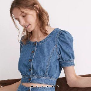 Madewell Denim Puff-Sleeve Crop Top